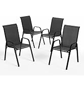 Series of modern outdoor chairs with grey mesh seating and black metal frames shown from multiple angles. Chairs feature armrests and appear designed for public spaces.