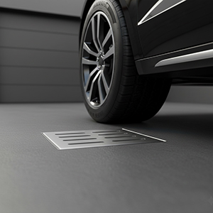 Series of low-angle automotive photographs showing vehicle wheels and tires against dark background with dramatic lighting.