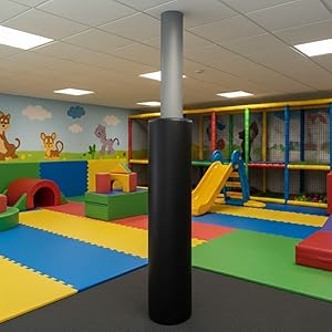 Tall cylindrical yellow metal post or pillar shown from multiple angles against white background.