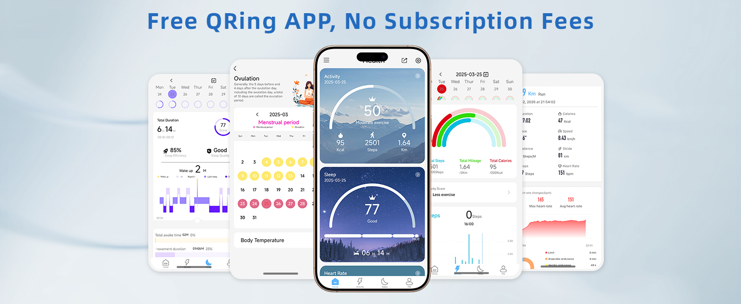 Text reads 'Free Dating APP, No Subscription Fees'. Screenshots of mobile dating application interface showing various menu screens and user profiles.