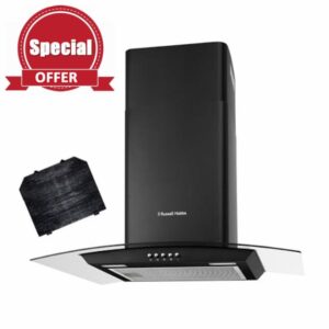 Russell Hobbs 60cm Curved Glass Cooker Hood in Black with 3 Speed Settings