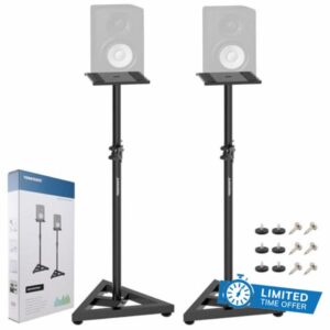 Pair of Studio Monitor Stands Adjustable Height 32.6"-50.9" Heavy Duty Three Point Triangle Base Floor Speaker Stands Monitor Stands