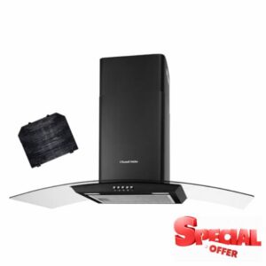 Russell Hobbs 90cm Curved Glass Cooker Hood in Black with 3 Speed Settings