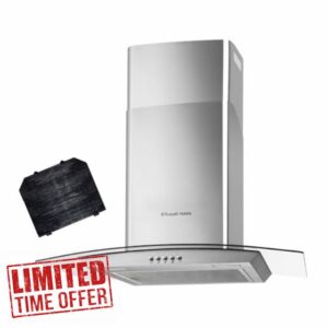 Russell Hobbs 60cm Curved Glass Cooker Hood in Stainless Steel with 3 Speed Settings