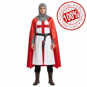 Adults Medieval Crusader Knight Costume – English St George Fancy Dress with Tunic