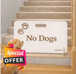 WOODICA White No Dogs Wooden Stopper Barrier – Freestanding Dog Stopper for Stairs | Dog Barrier Gate | Portable Wooden Pet Stopper | Puppy Gate for Stairs Indoor (40cm (Height) x 85cm (Length)