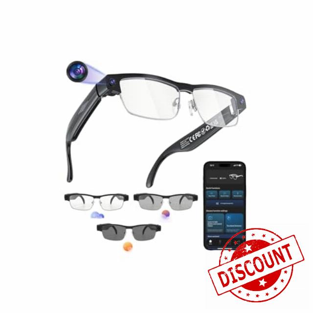 AI Smart Glasses with 4K HD Camera 8MP Photography 1200P HD Video Recording Video Recording Real Time Translation Voice Assistant Object Identification Photochromic Lenses Vlogging Travel Meetings