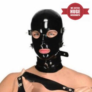 Latex Hood Mask Full Face Mask Rubber Head Mask Exposed Eyes Zipper Open for Cosplay Party Special Cool