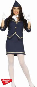 Women’s Air Hostess Costume – Navy Flight Attendant Uniform Fancy Dress Outfit for Halloween