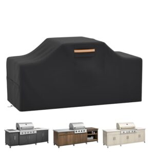 98" L x 42" W x 48" H Heavy Duty 420D Waterproof Outdoor Kitchen Island Grill Cover for Large Built in Grill with Top Handle Air Vents Reflective Strip Drawstring
