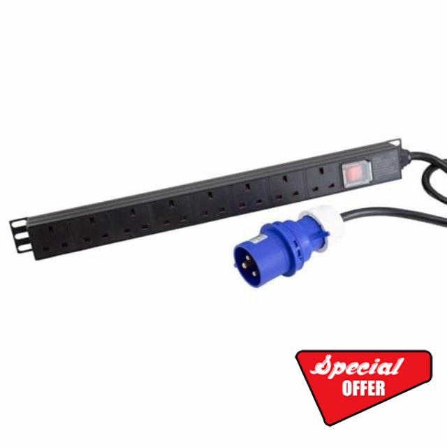 PDU UK Sockets 8 Way with 32A Commando PluDistribution Unit Vertical 1.8m