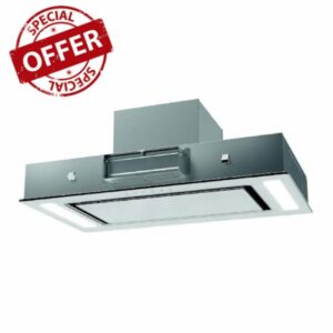 Cookology Essentials AEHCE90WG Ceiling Extractor Hood 90cm - White Glass - LED Bar Lighting - 3 Speeds - Touch & Remote Controls - 597 m3/hr Air Flow - Energy Rating A - 2 Grease Filters