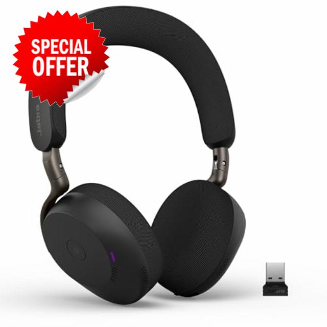 Jabra Evolve3 75 On-Ear Wireless Bluetooth Headset with Microphone for Work