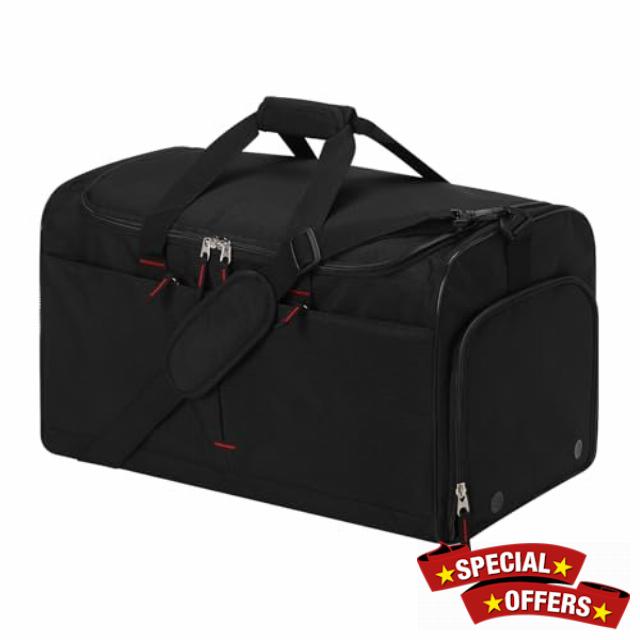 55L Sports Gym Bag with Shoes Compartment and Wet Pocket - 21 inch Mens Holdall Duffle Bags for Swimming Fitness (Black)