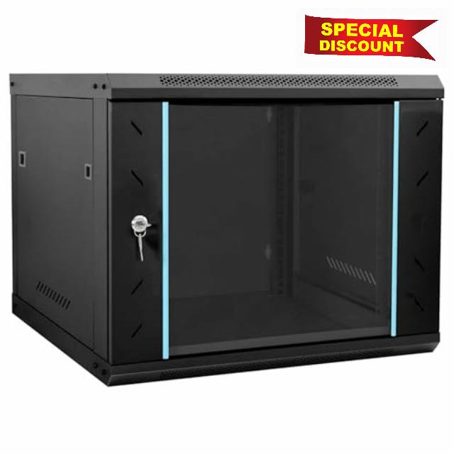 9U 19" Server Cabinet 600mm x 600mm – Network Rack Data Cabinet with Lockable Glass Door - Fan PDU & Shelf Included – 19 Inch Rack Enclosure for Patch Panels