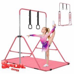 Foldable Kids Gymnastics Bar Set with Mat & Rings