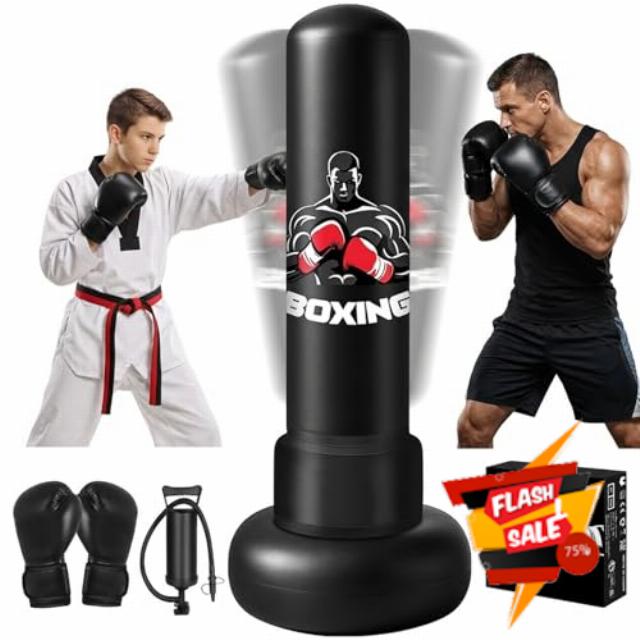Punching Bag for Adults 180cm (70") Thick Inflatable Boxing Bag with Gloves & Pump – Heavy Duty Punch Bag for Kickboxing