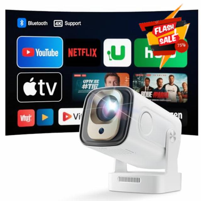 Mini Projector 4K Native 1080P Portable Projector for Bedroom with WiFi 6 & BT 5.4 10000L Smart Projector Auto Keystone 180° Rotation Compatible with HDMI/TV Stick/Laptop