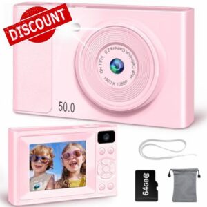 Digital Camera 1080P 48MP Photo Camera Portable Compact Camera with 2.4 Inch LCD Screen & 64GB SD Card
