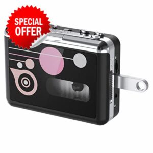 Portable Cassette Player & Tape Converter - Converts Cassettes to MP3 Audio via USB Drive - No Computer Required (Black)