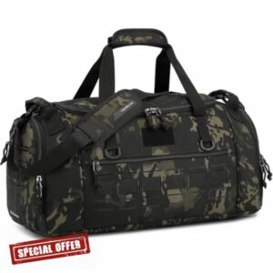 Tactical Gym Bag for Men 45L Camo Duffel Bag for Travel with Shoe & Laptop Compartment Medium Sports Holdall Duffle Bag for Military Fitness Training Workou