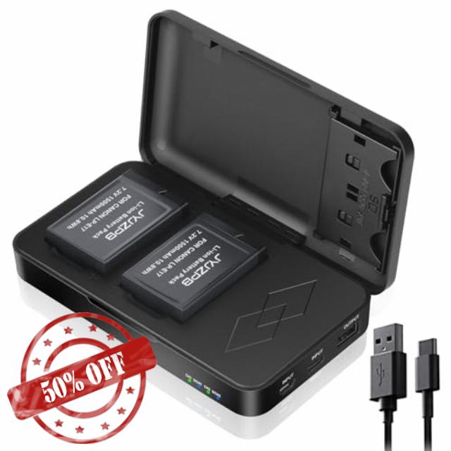 JYJZPB LP-E17 Battery 1500mAh*2 Pack and 2 Slot LCD Charger