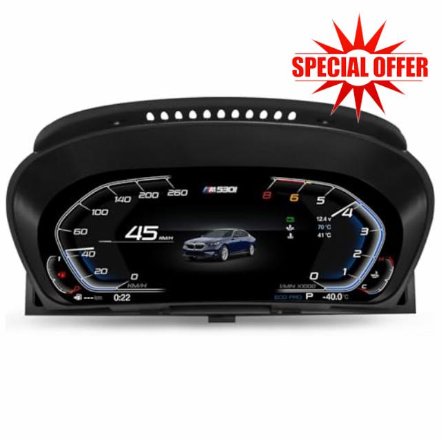 12.3 Inch HD Digital Gauge Cluster LCD Display Dashboard Player for BMW 5 Series E60 E61 X5 E70 X6 E71 CiC & CCC System Speedometer Replacement Instrument Panel 7-UI Steering Wheel Control Plug & Play