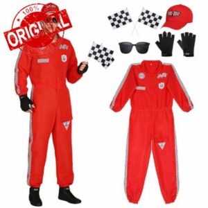 5PCS Racing Driver Costume Men Race Car Driver Suit Jumpsuit Red Racer Outfit with Hat for Adult Halloween Carnival Cosplay