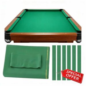 9ft Pool Table Felt with 6 Cloth Strips Pre Cut Worsted Blend Billiard Table Cloth Felt For American Nine-Ball Pool Tables