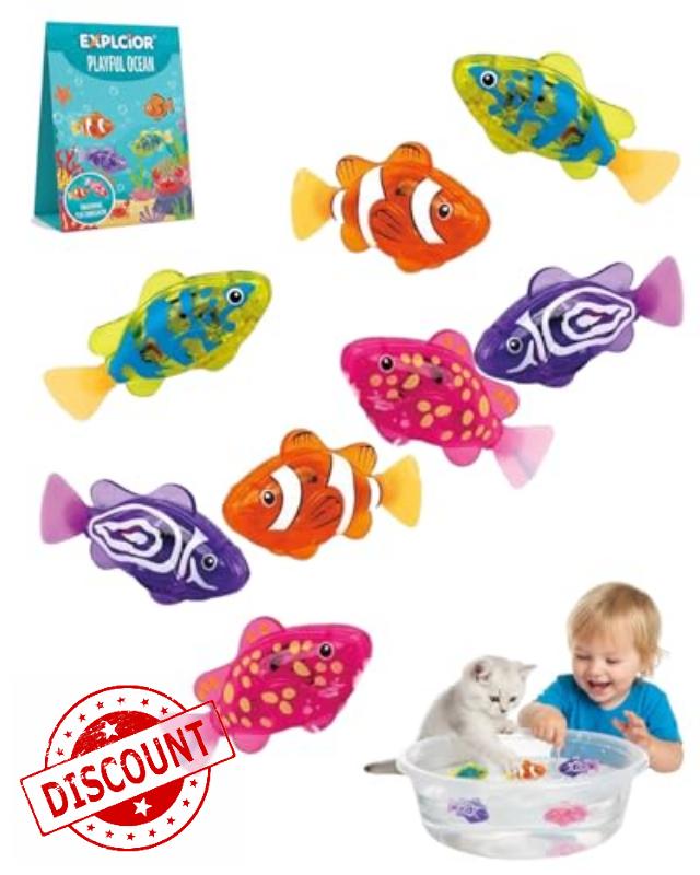 Swimming Robot Fish Toy Electronic Pet Fish Bath Toy Interactive Colorful Cat Pool Toys Robotic Fishes with LED Light Waterproof Magic Water-Activated Glowing Swimming Fishes Luminous Function(8pcs)
