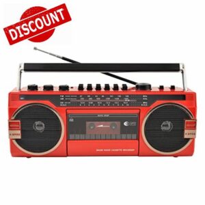 Portable Bluetooth Boombox with Built-In Stereo Speaker and Cassette Player