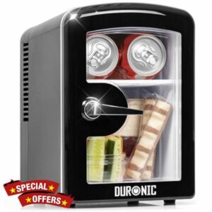 Duronic MFW4 BK Mini Fridge Warmer 4L Personal Refrigerator 6 Can Portable Drinks Cooler and Food Warmer
