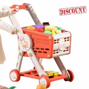 Wheeled Shopping Cart Toy | Pretend Play Supermarket And Basket - Educational Toy Role Play Rating Age 1 3 Years Old Boys Girls Home Dolls School