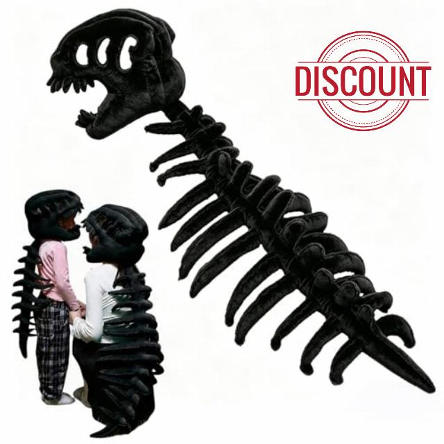 Dinosaur Skeleton Costume | Silly Dino Plush Skeleton Costume Kids Adults | Cozy Spinosaurus Plush Skeletons Hat with Spine | 3D Realistic Skull Prop Outfit for Halloween Cosplay