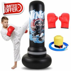 Inflatable Freestanding Punching Bag for Kids & Adults - 170cm Complete Boxing Set with Gloves & Air Pump for Kickboxing