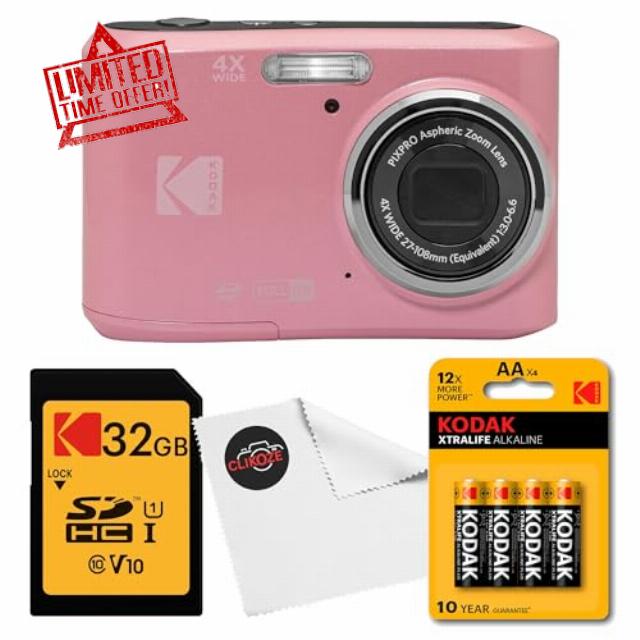 Kodak PIXPRO FZ45 Digital Camera (Pink) Bundle with 32GB Class 10 SDHC Memory Card