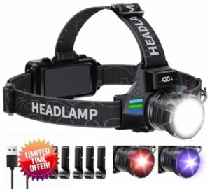 ET Head Torch Rechargeable with White/Red/UV/Black Light Headlight
