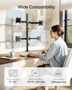 Fully Adjustable Desk Mount for 4 Screen up to 17”-32” and 10KG Capacity Each Arm