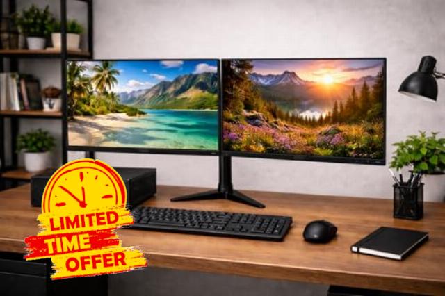 Complete Dual 22 inch Monitors SFF PC Set - Intel Core i5-8500 16GB RAM 256GB SSD USB WiFi - Windows 11 Pro 64-Bit Desktop PC Compute