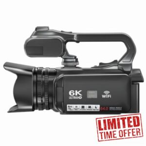 Vlogging Camera 6K Digital Video Camera 64MP 4 Inch Touch Screen Camcorder 18x Digital Zoom for Live Streaming