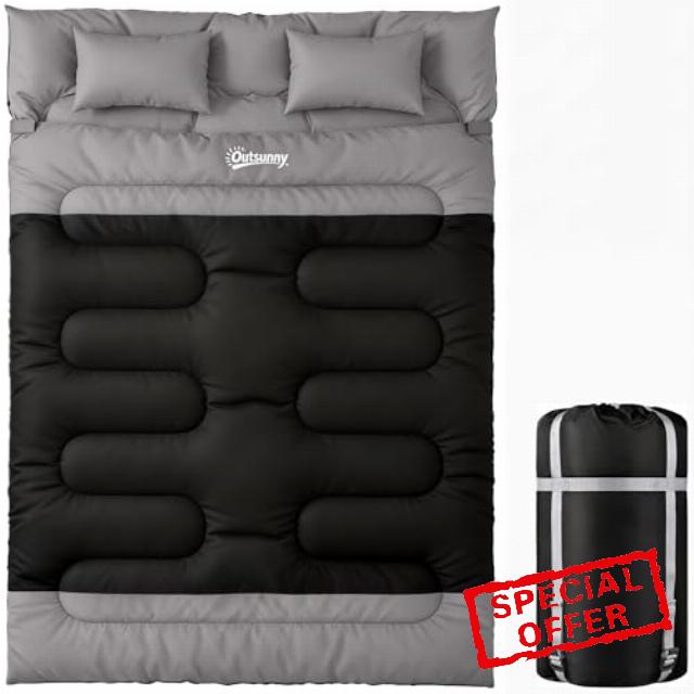 Outsunny Double Sleeping Bag with 2 Pillows