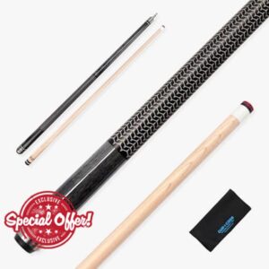 IRONWEAVE 58 Inch 2 Piece Centre Joint American Pool Cue with 12.5mm Layered Leather Tip - Free Microfibre Cue Towel