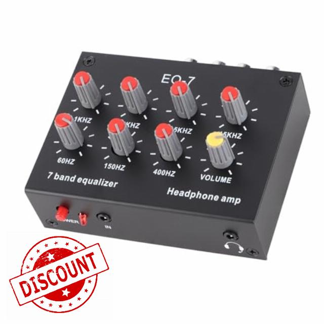 Dioche 3.5mm Equalizer 7 7 Band Sound Equalizer | High Bass Adjustment | Digital Dual Channel with 12dB Control Range | Aluminum Alloy Constructio