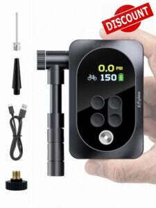 150PSI Electric Bike Pump with LED Light – Portable Cordless Bicycle Tire Inflator