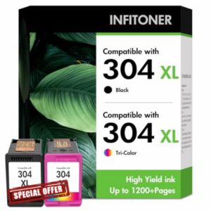 304 Ink Cartridges Black and Colour Replacement for HP304 Ink Cartridge Multipack XL 304XL for HP Envy 5020 5010 5032 5000 5030 5020 Deskjet 3760 2630 2600 3700 2810 2810e Printer （2 Pack）
