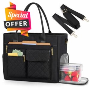 RAINSMORE Teacher Work Bag Laptop Bag with Lunch Compartment 15.6 Inch Laptop Tote Bags for Women Ladies Laptop Handbag for Nurses Office College Black