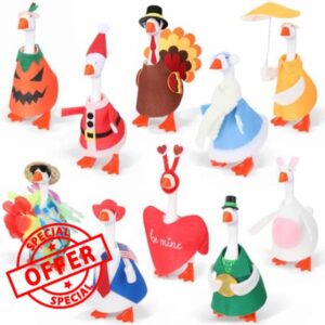 Weysat 10 Set Holiday Mini Desk Goose Outfit Bundle Spring Summer Mexican 4th for July Easter Magnetic Geese Statue Felt Fabric Costume for 7 Inch Desktop Goose Table Decor Gifts(Bright Style
