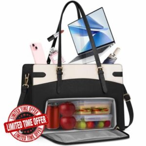 RAINSMORE Laptop Bags for Women with Insulated Lunch Compartment Work Tote Bag 15.6 inch Large Laptop Handbag PU Leather for Office Business College