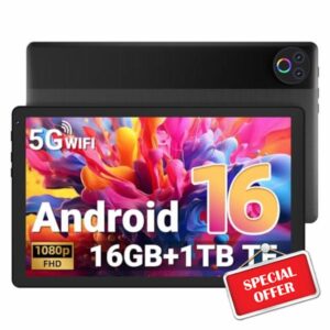 Gleeso Tablet｜Android 16 Tablet 10 Inch｜16GB RAM 1TB TF Android Tablets with Face Unlock｜Widevine L1｜BT 5.4/5G WiFi｜5MP Dual Camera