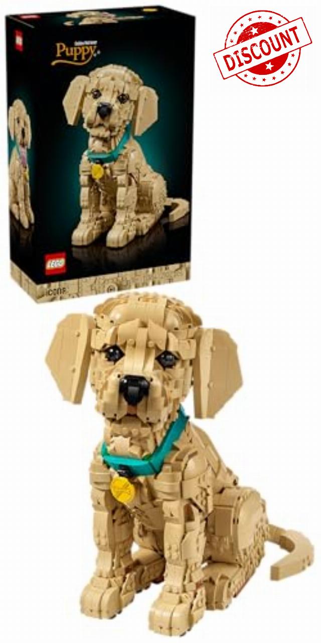 LEGO Icons Golden Retriever Puppy - Building Set for Adults - 3D Animal Figure Display Model w/Collar & Medallion - DIY Shelf or Desk Decor - Arts & Crafts Gift Idea - 11384